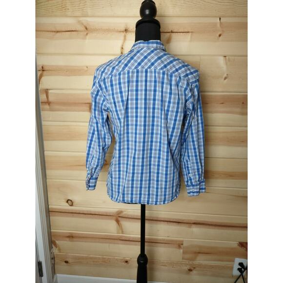 PD&C Boys Flannel Button Up Long Sleeve Shirt Size 14 Plaid Blue 100% Cotton - Picture 2 of 9